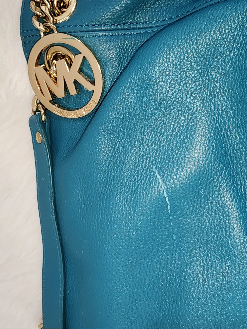 Michael Kors Pebbled Leather, Teal Blue Handbag, Gold Hardware, Medium - Picture 7 of 9